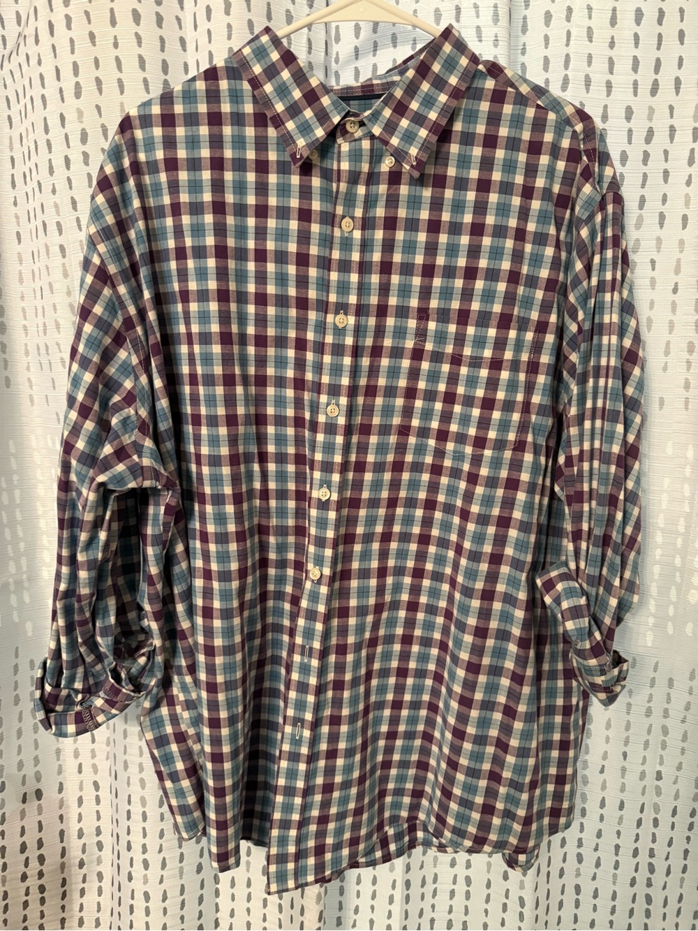 Croft & Barrow Men's Plaid Button-Down Shirt in Blue, Burgundy & Cream